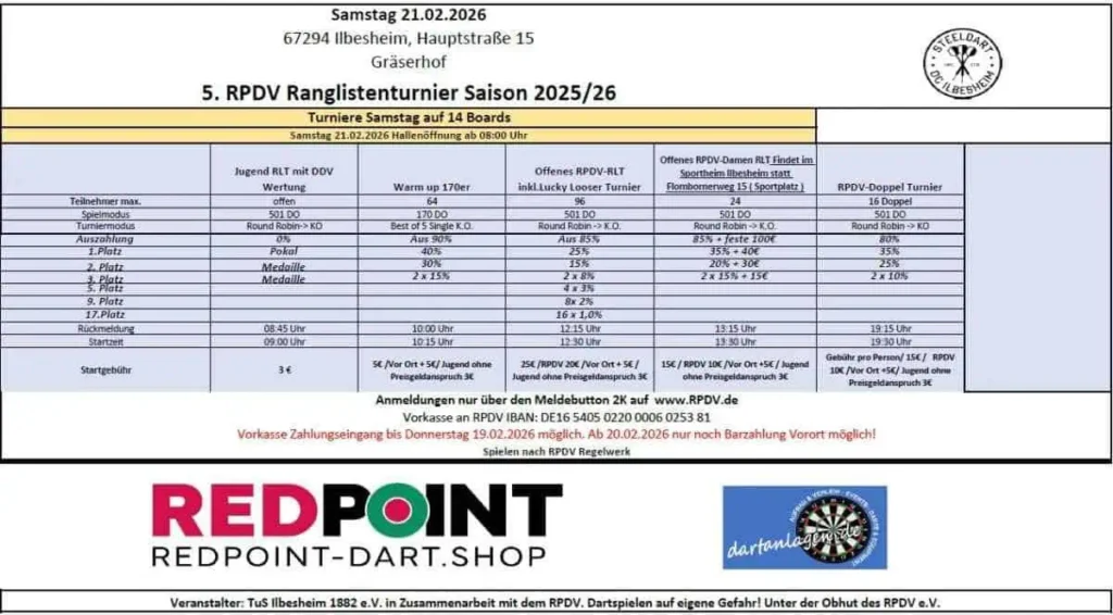 Plakat zum 5. RPDV-Ranglistenturnier am 21.02.2026 in Ilbesheim