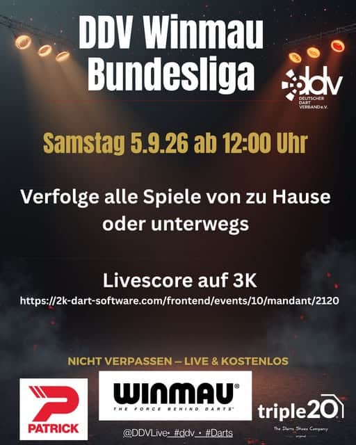 Ankündigungsgrafik zum ersten Spieltag der 1. und 2. DDV Winmau Bundesliga in der Saison 2026/27